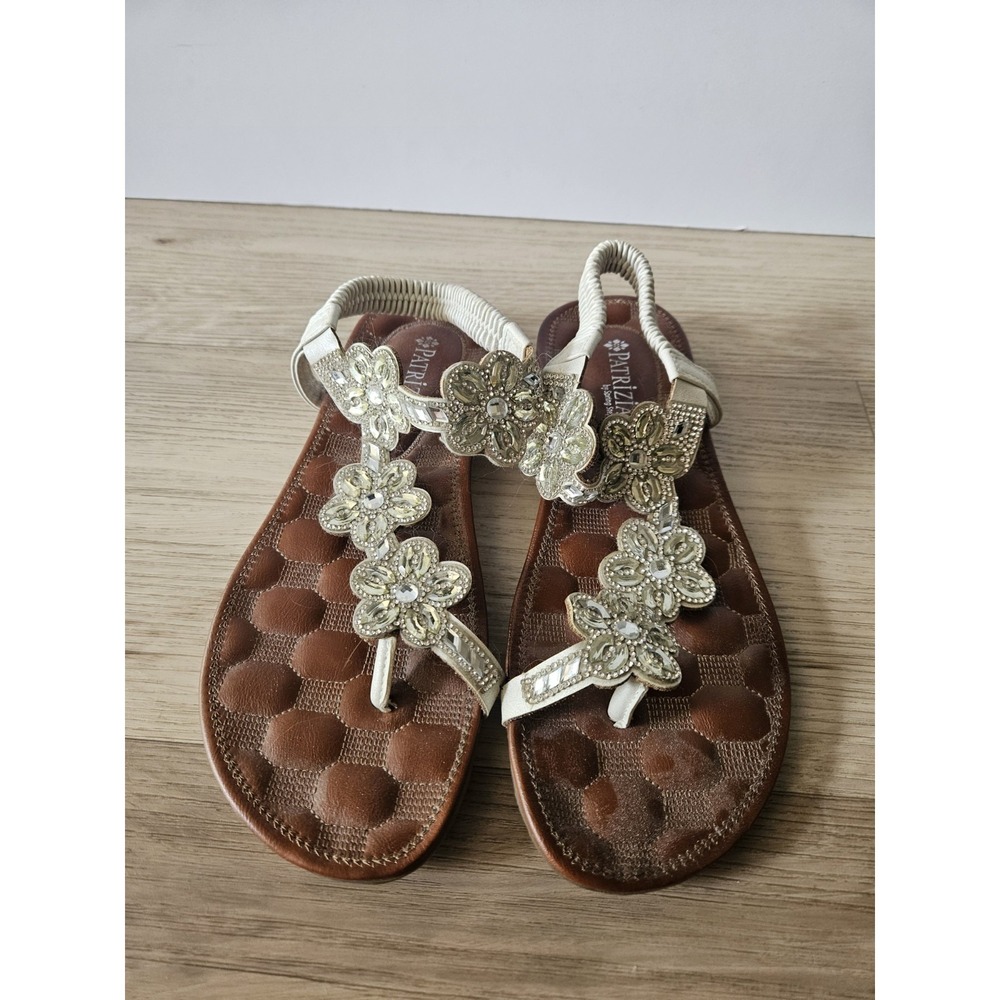 Comfortable Boho Rhinestone Floral Sandals Beach Resort Slip On Slingback Size 9